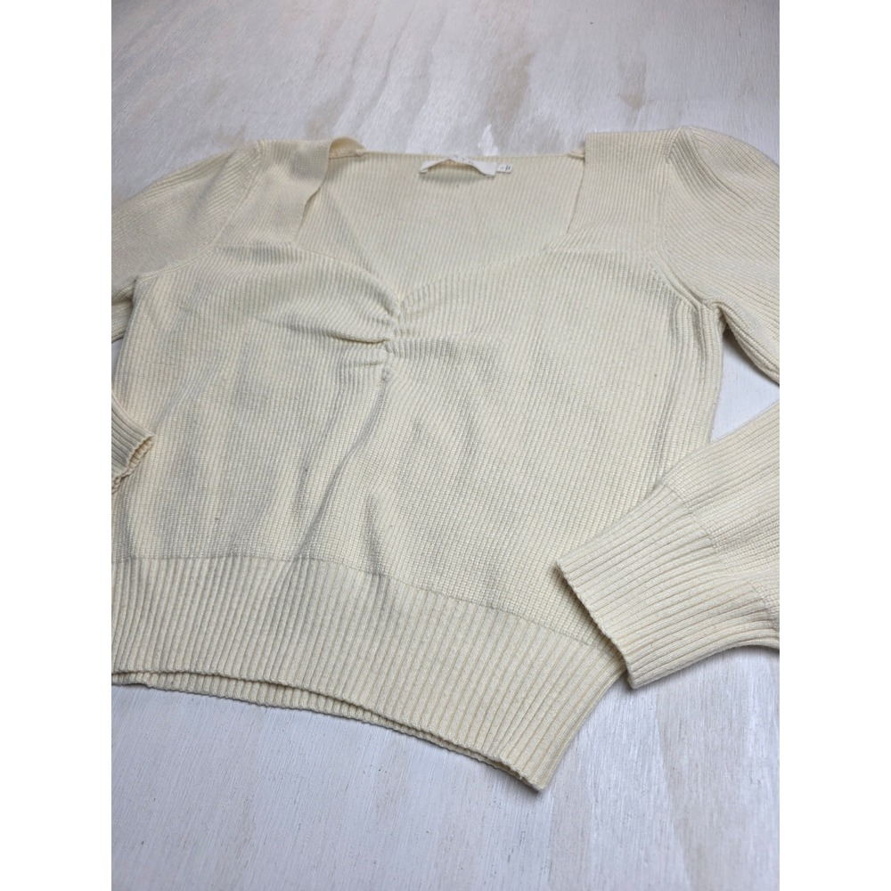 ASTR The Label Cream Ribbed Sweetheart Neckline Sweater Academia Boho Large